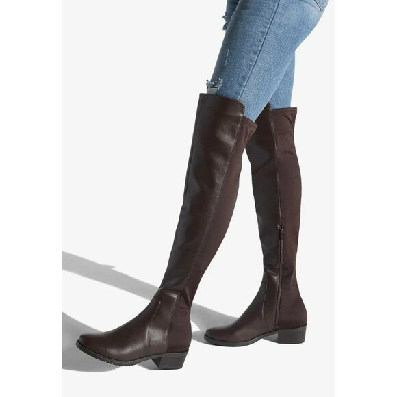 ShoeDazzle Lornah WC Riding Boots Dark Brown Over Knee Faux Leather Women's 8.5 - Picture 1 of 12